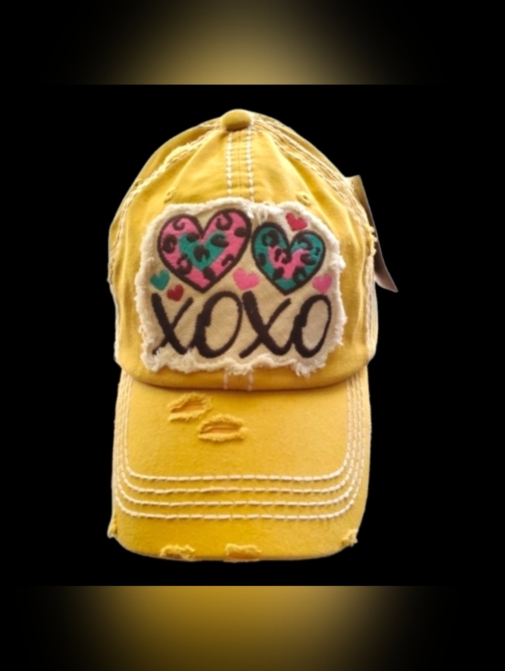 Distressed XOXO Embroidered Baseball Cap
